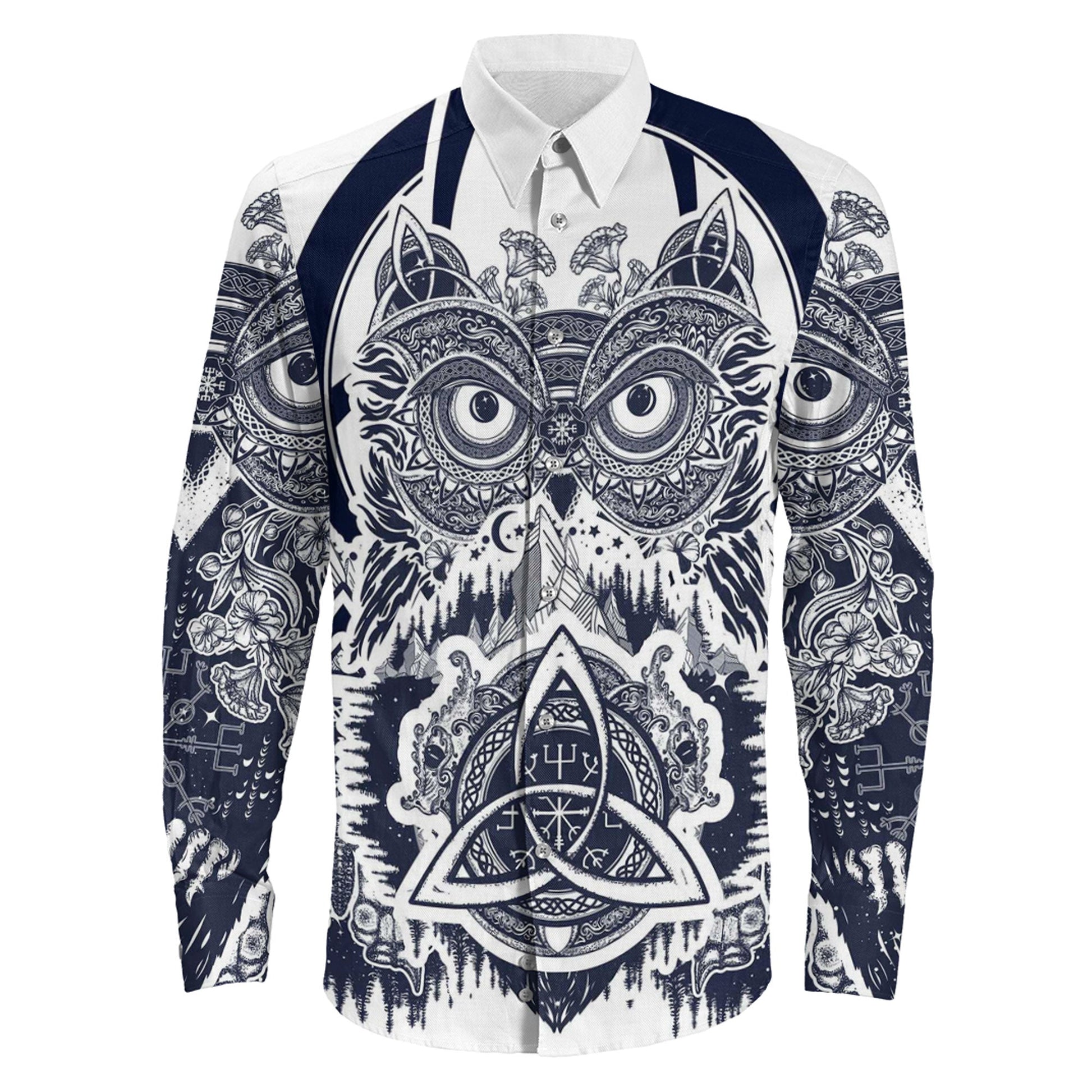Viking Owl Celtic Long Sleeve Button Shirt
