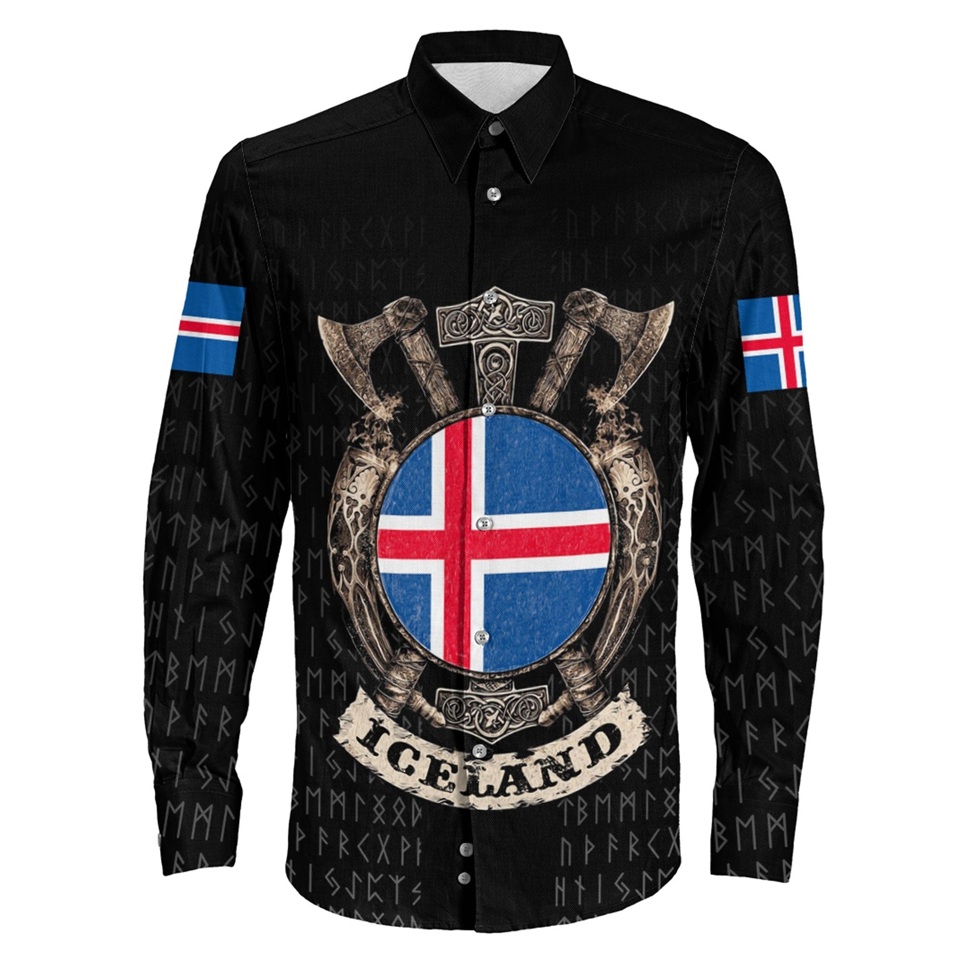 VikingStyle Clothing -Viking Iceland Shield Long Sleeve Button Shirt A31