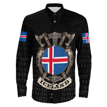 VikingStyle Clothing -Viking Iceland Shield Long Sleeve Button Shirt A31