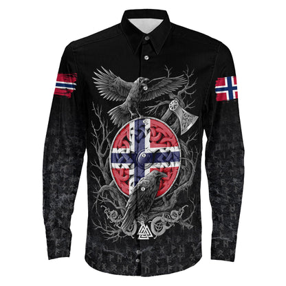 Norway Raven Odin Viking Country Long Sleeve Button Shirt