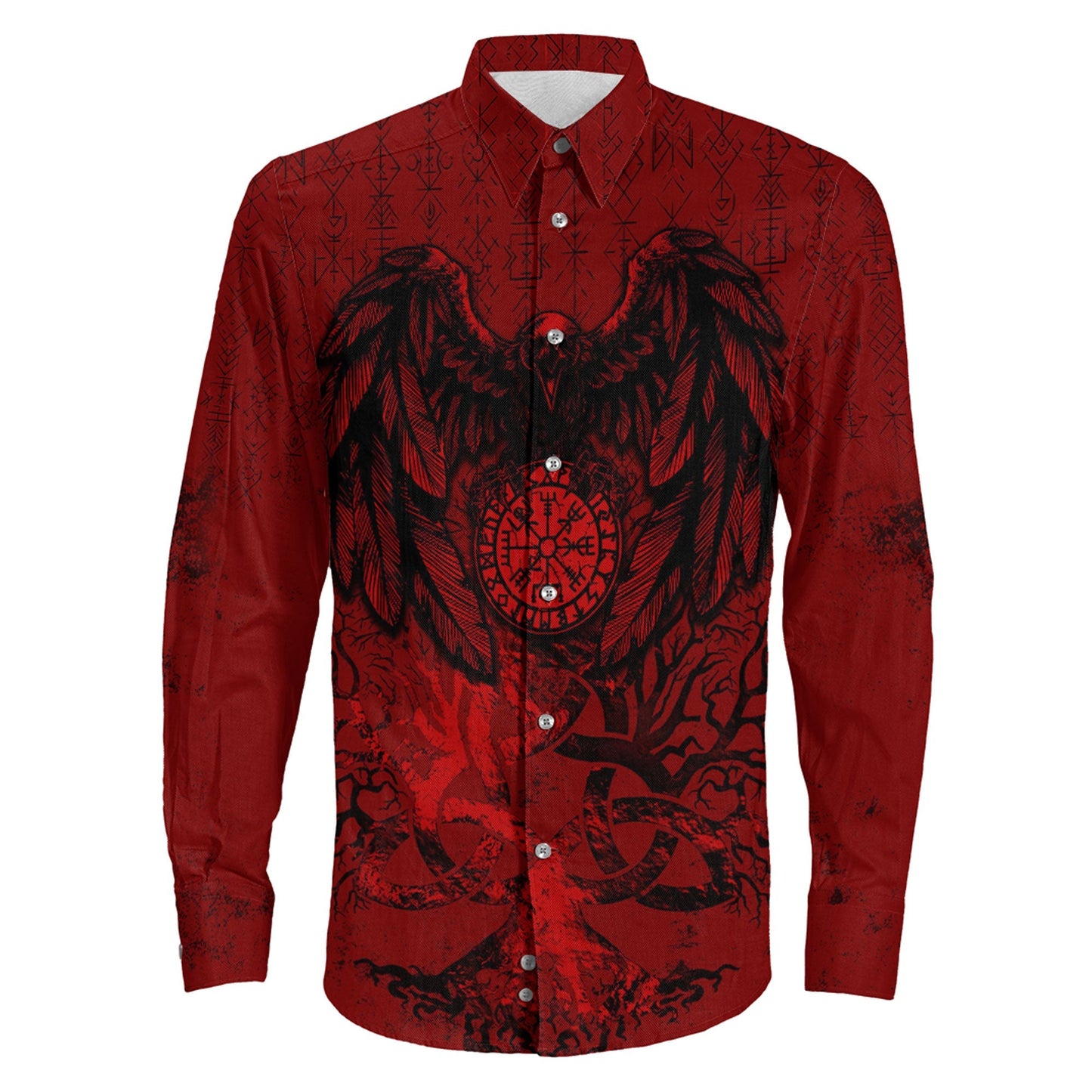 Raven Cletic Tree Red Long Sleeve Button Shirt