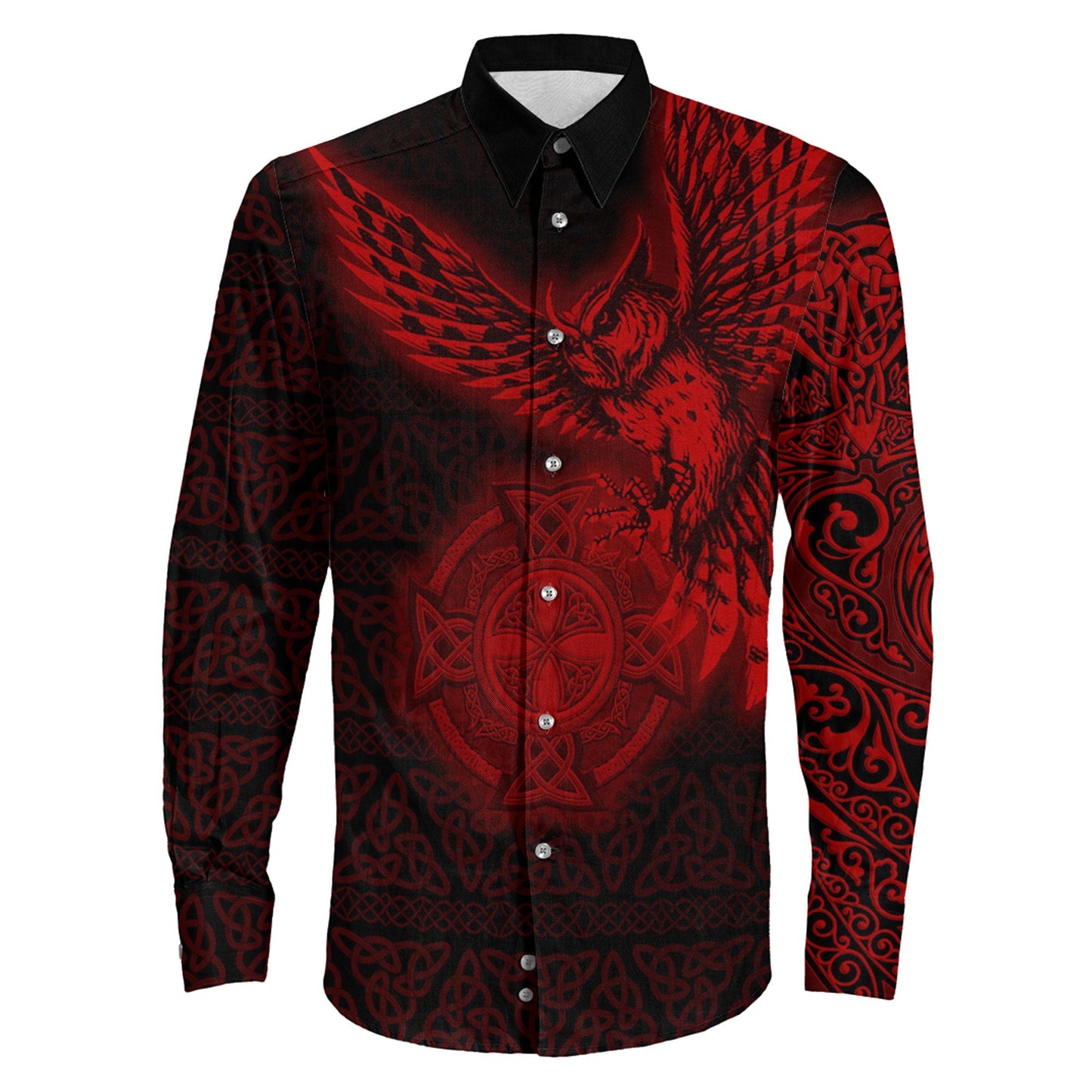 Owl Symbol Red Viking Long Sleeve Button Shirt