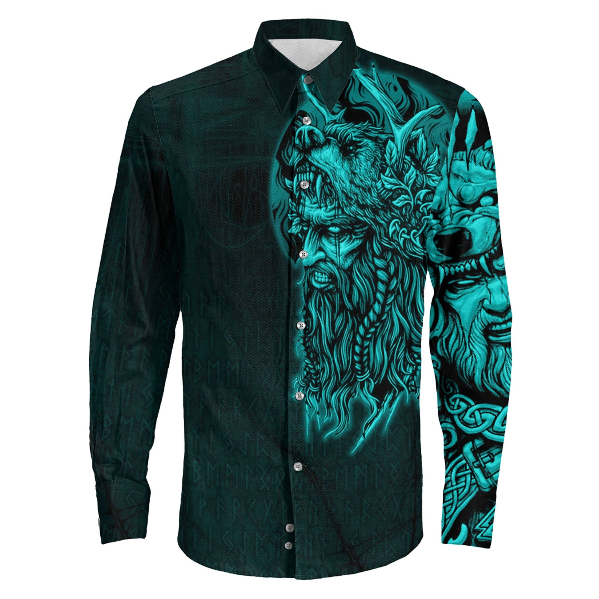 Odin Circle Turquoise Long Sleeve Button Shirt