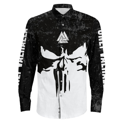 Skull Valknut Brush Long Sleeve Button Shirt