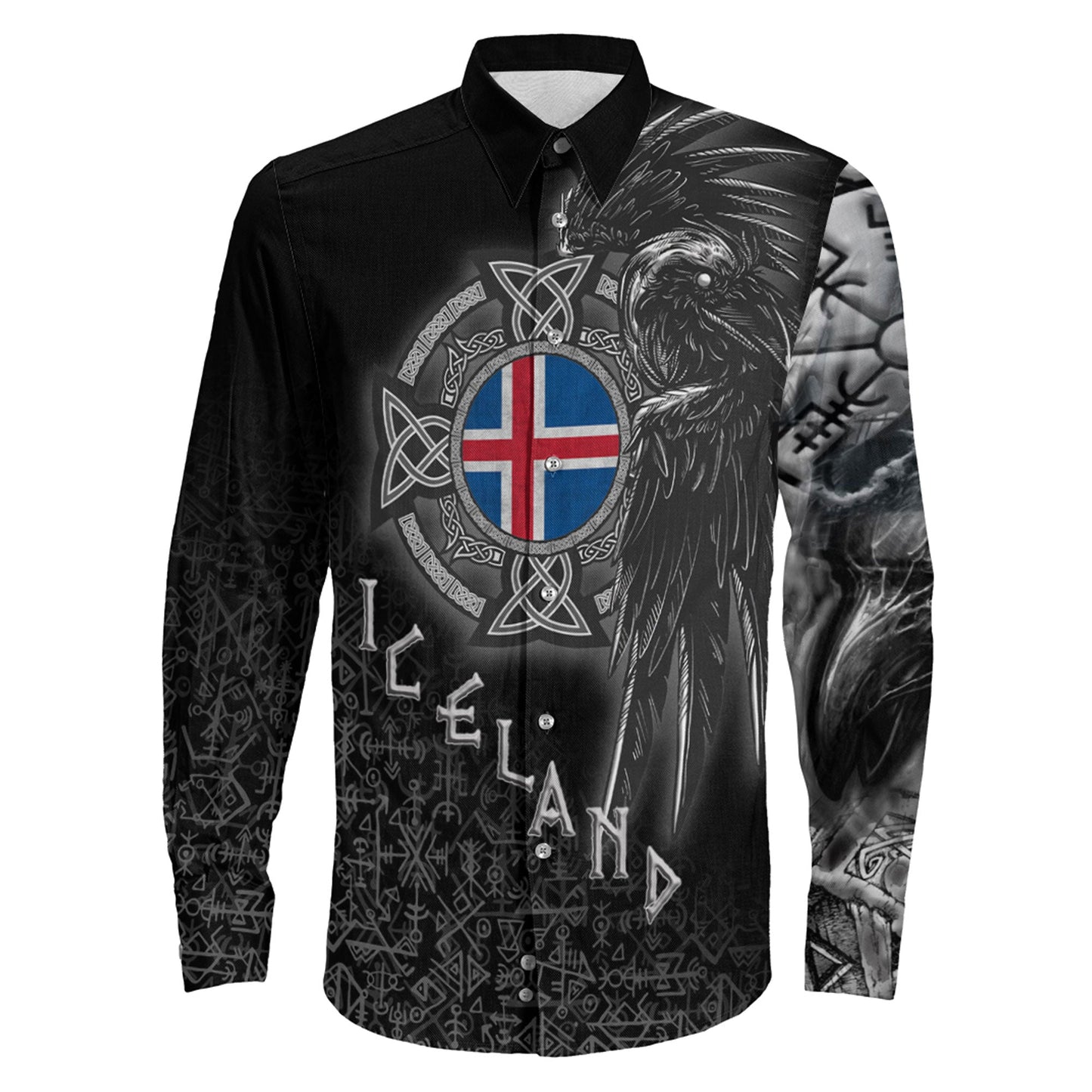 Iceland Raven Viking Long Sleeve Button Shirt