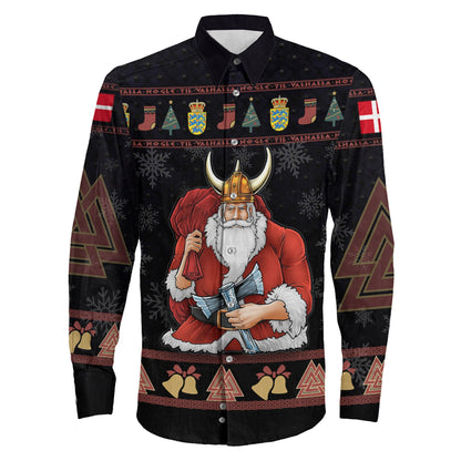 Denmark Viking Santa Long Sleeve Button Shirt