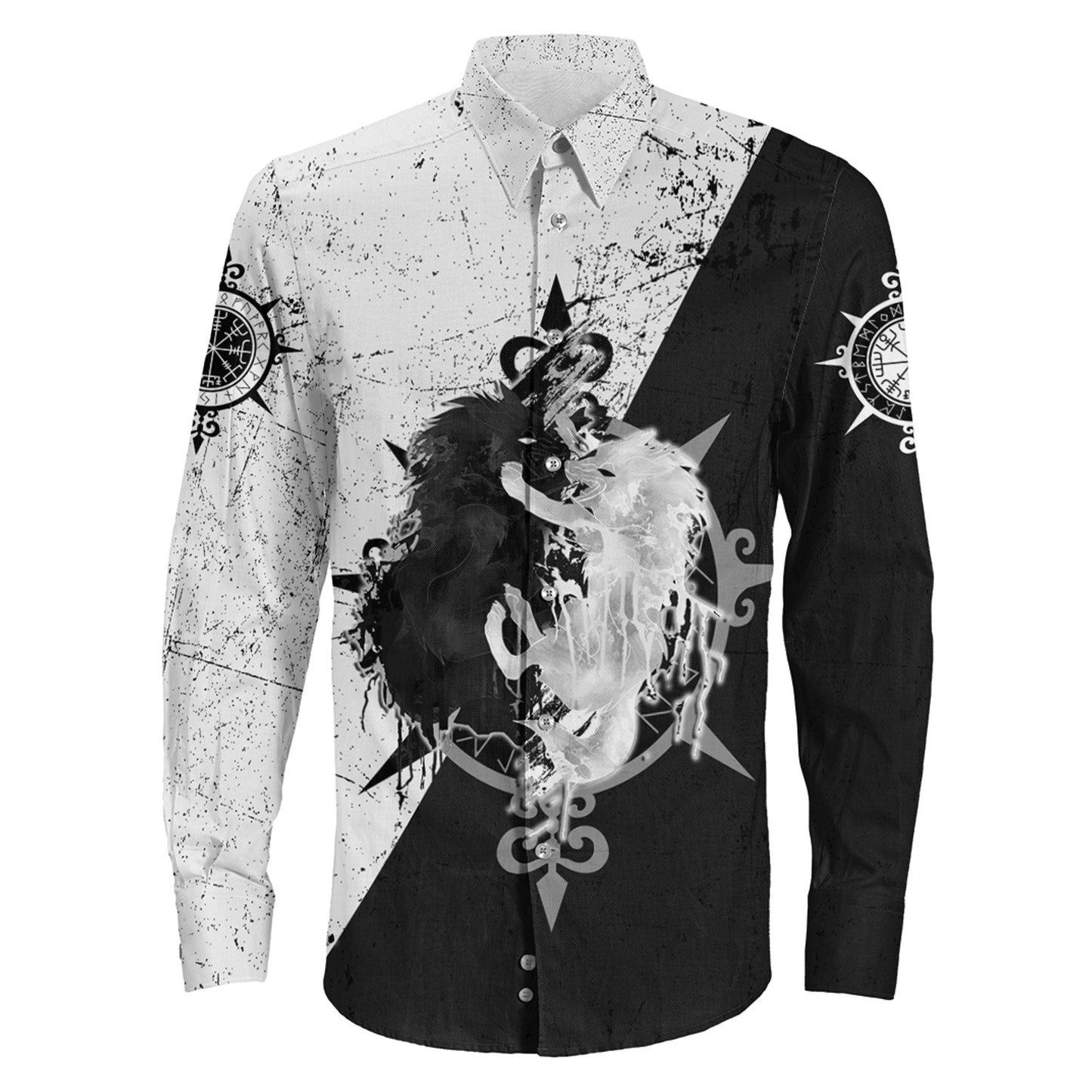 Skoll and Hati Fighter Black & White Long Sleeve Button Shirt