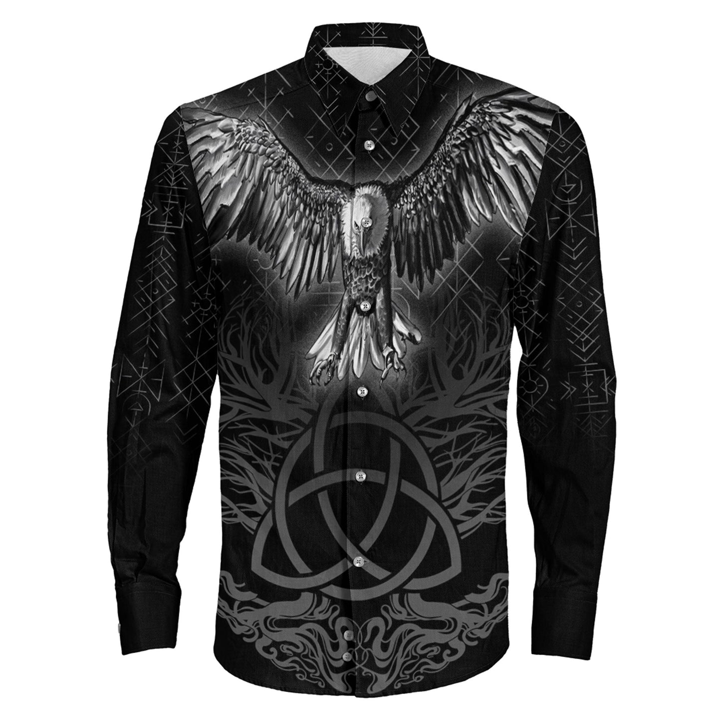 VikingStyle Clothing -Raven Tree Cletic Long Sleeve Button Shirt