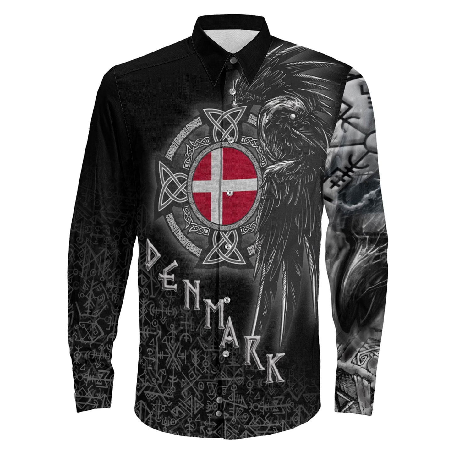 Denmark Raven Viking Long Sleeve Button Shirt