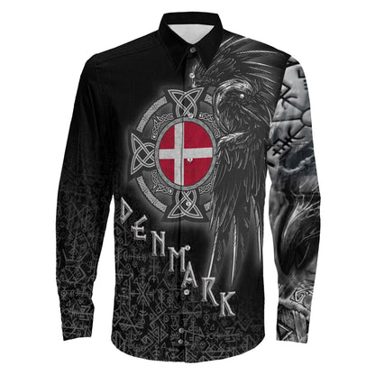 Denmark Raven Viking Long Sleeve Button Shirt