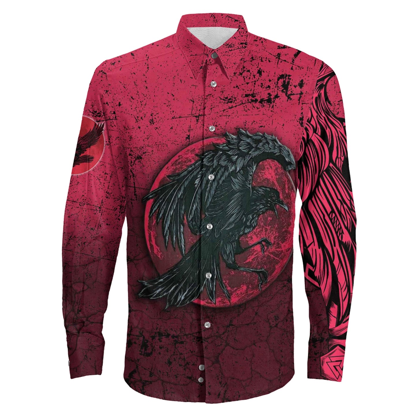 Raven Blood Moon Long Sleeve Button Shirt