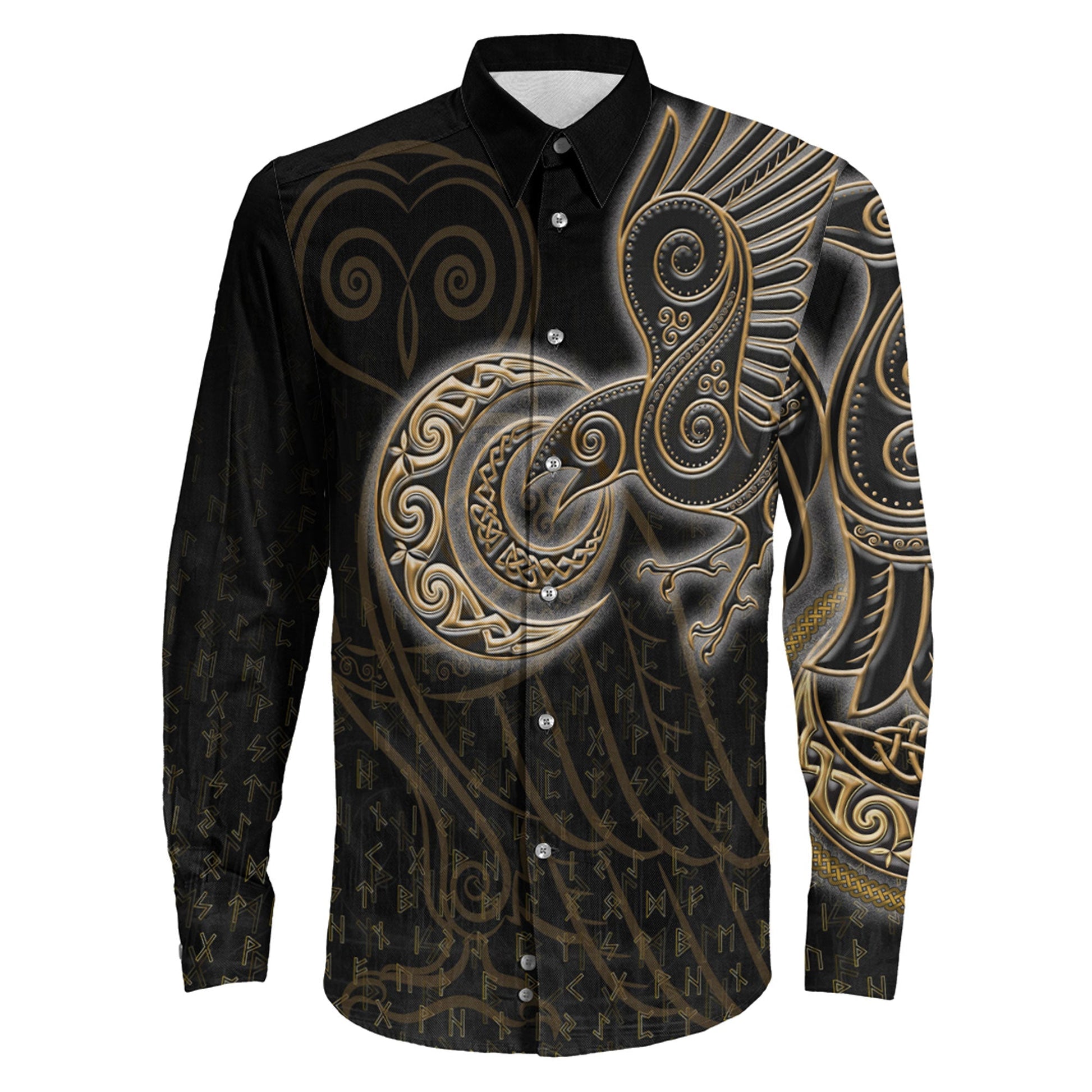 Owl Celtic Gold Viking Long Sleeve Button Shirt