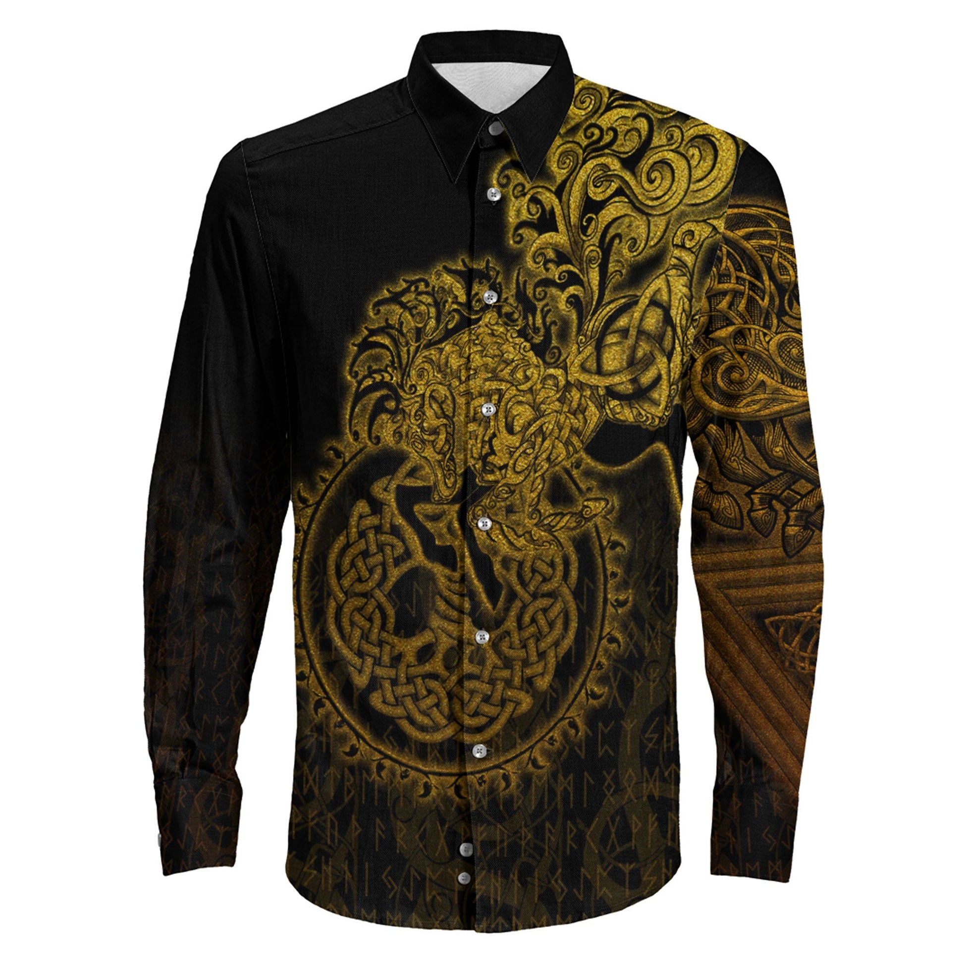 VikingStyle Clothing -Sleipnir Gold Viking Long Sleeve Button Shirt