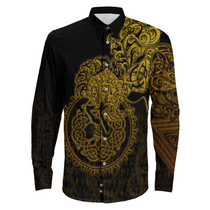 VikingStyle Clothing -Sleipnir Gold Viking Long Sleeve Button Shirt