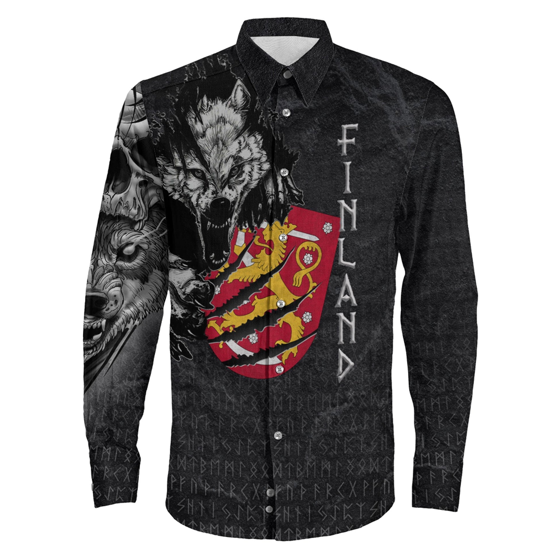 Finland Wolf Viking Long Sleeve Button Shirt