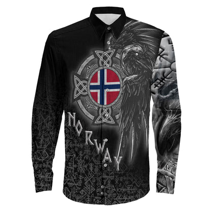 Norway Raven Viking Long Sleeve Button Shirt