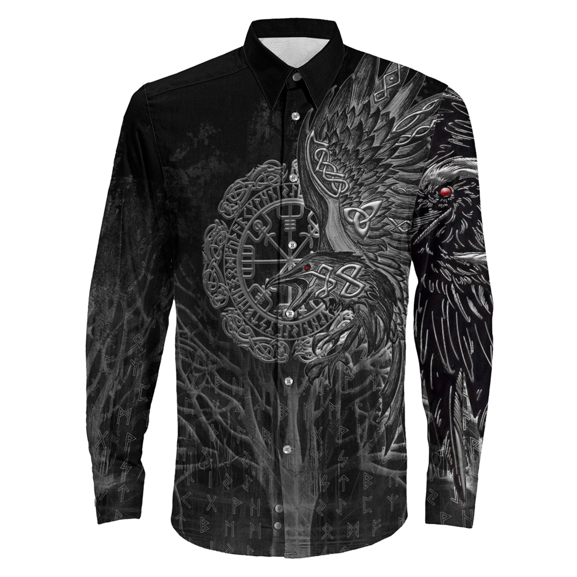 Vegvisir Raven Viking Long Sleeve Button Shirt