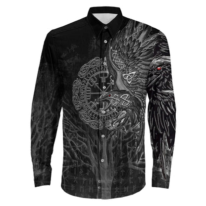 Vegvisir Raven Viking Long Sleeve Button Shirt