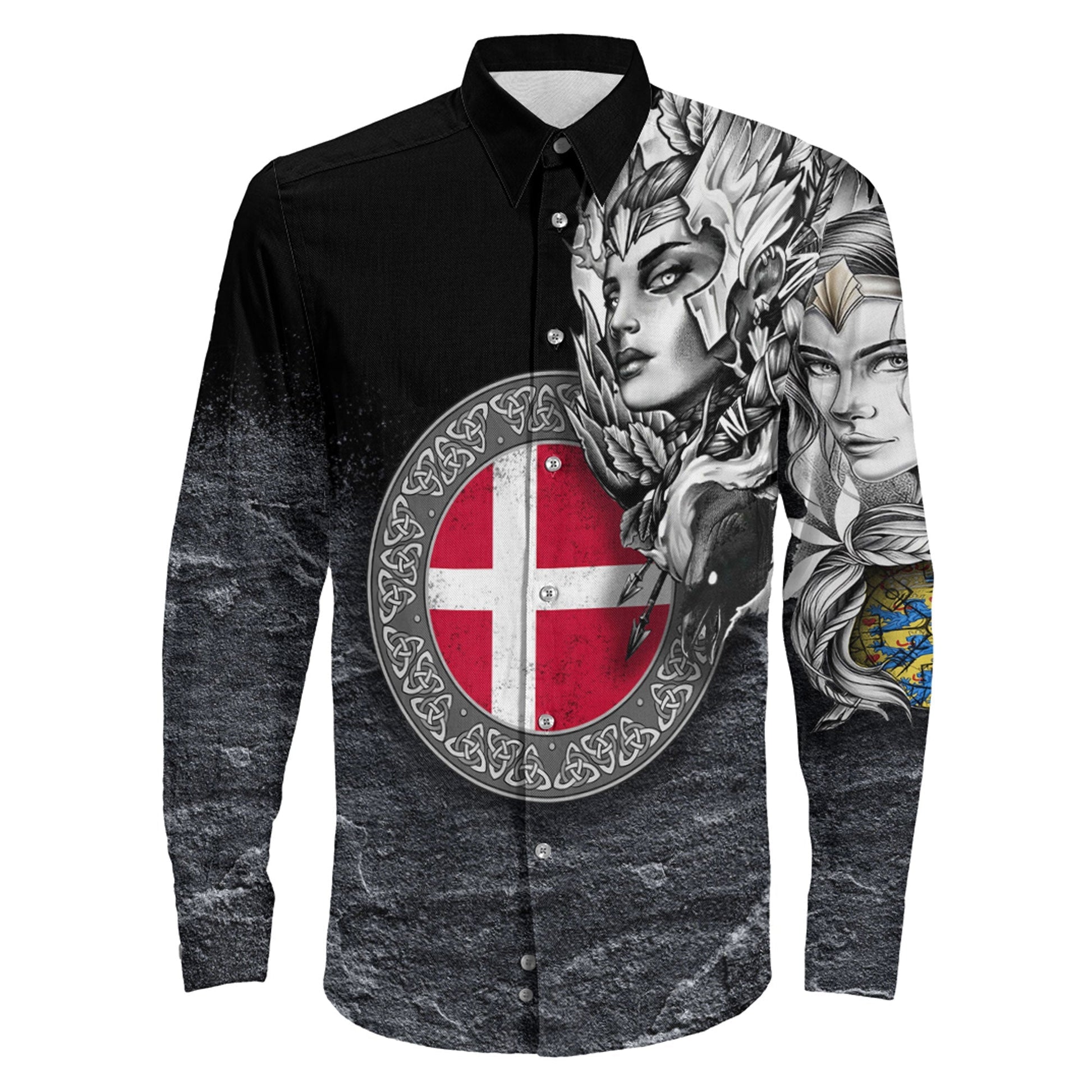 Denmark Valkyries Viking Country Long Sleeve Button Shirt