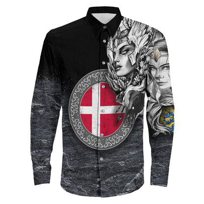 Denmark Valkyries Viking Country Long Sleeve Button Shirt