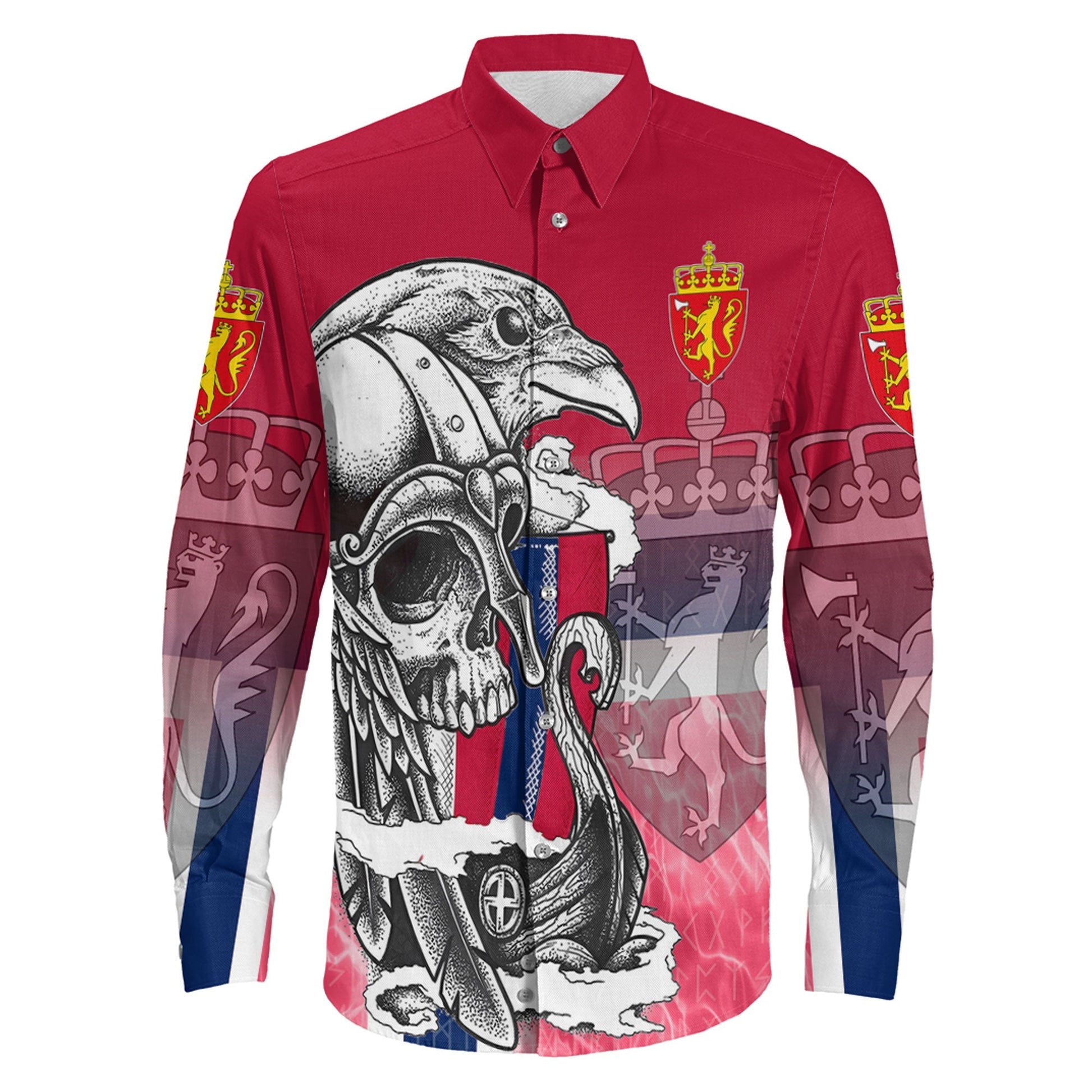 Norway Raven Drakkar and Skull Long Sleeve Button Shirt