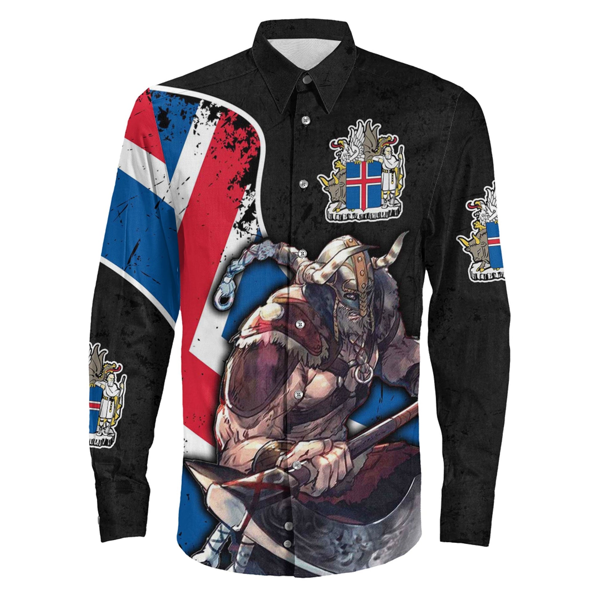 VikingStyle Clothing -Iceland Warriors Brush Style Long Sleeve Button Shirt