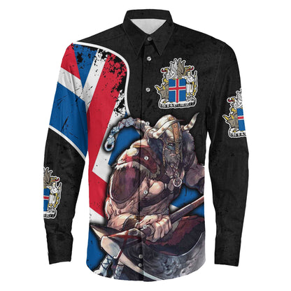 VikingStyle Clothing -Iceland Warriors Brush Style Long Sleeve Button Shirt