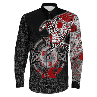 Raven Celtic Blood Viking Long Sleeve Button Shirt