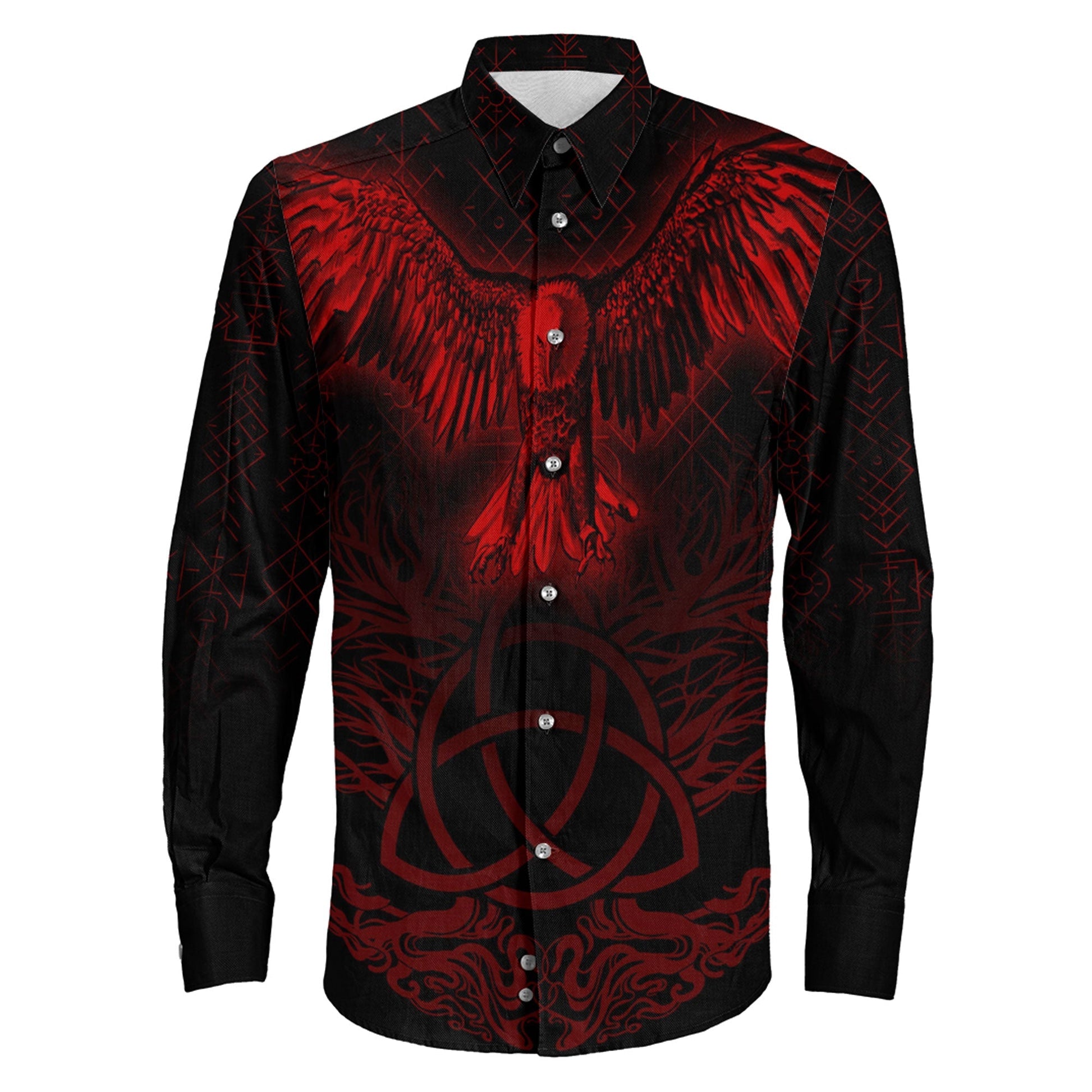 Raven Tree Cletic Red Long Sleeve Button Shirt