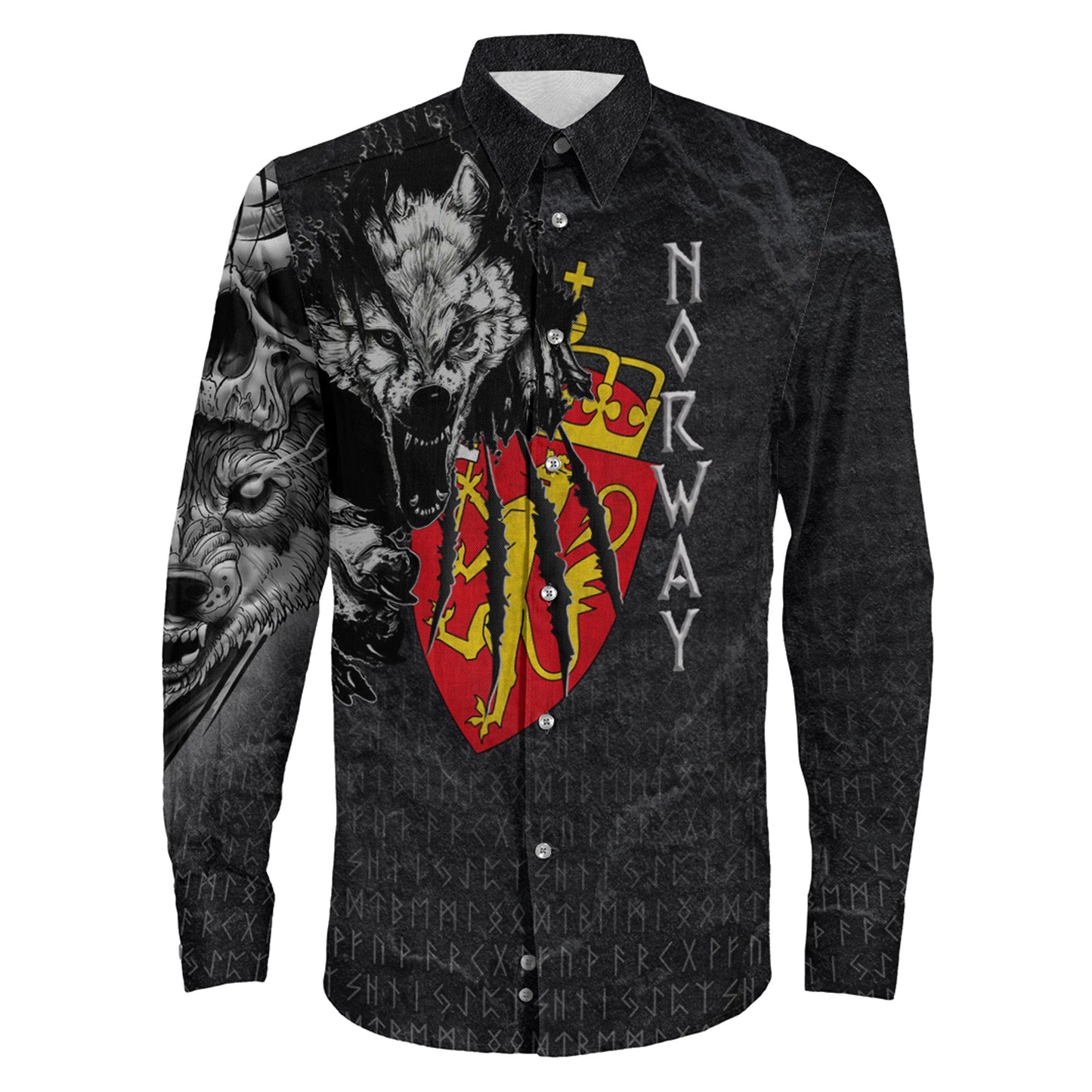 Norway Wolf Viking Long Sleeve Button Shirt