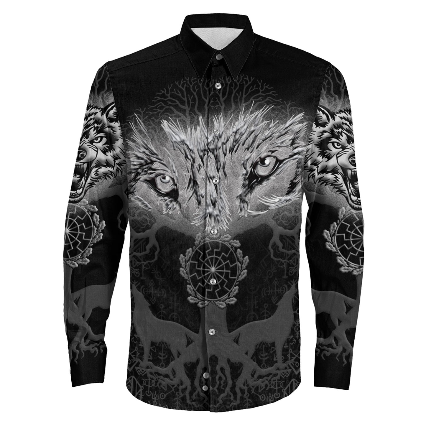 Wolf And Tree viking Long Sleeve Button Shirt
