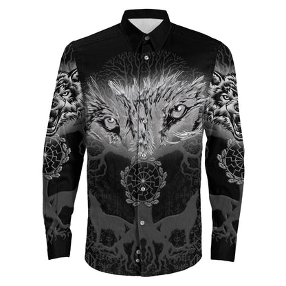 Wolf And Tree viking Long Sleeve Button Shirt