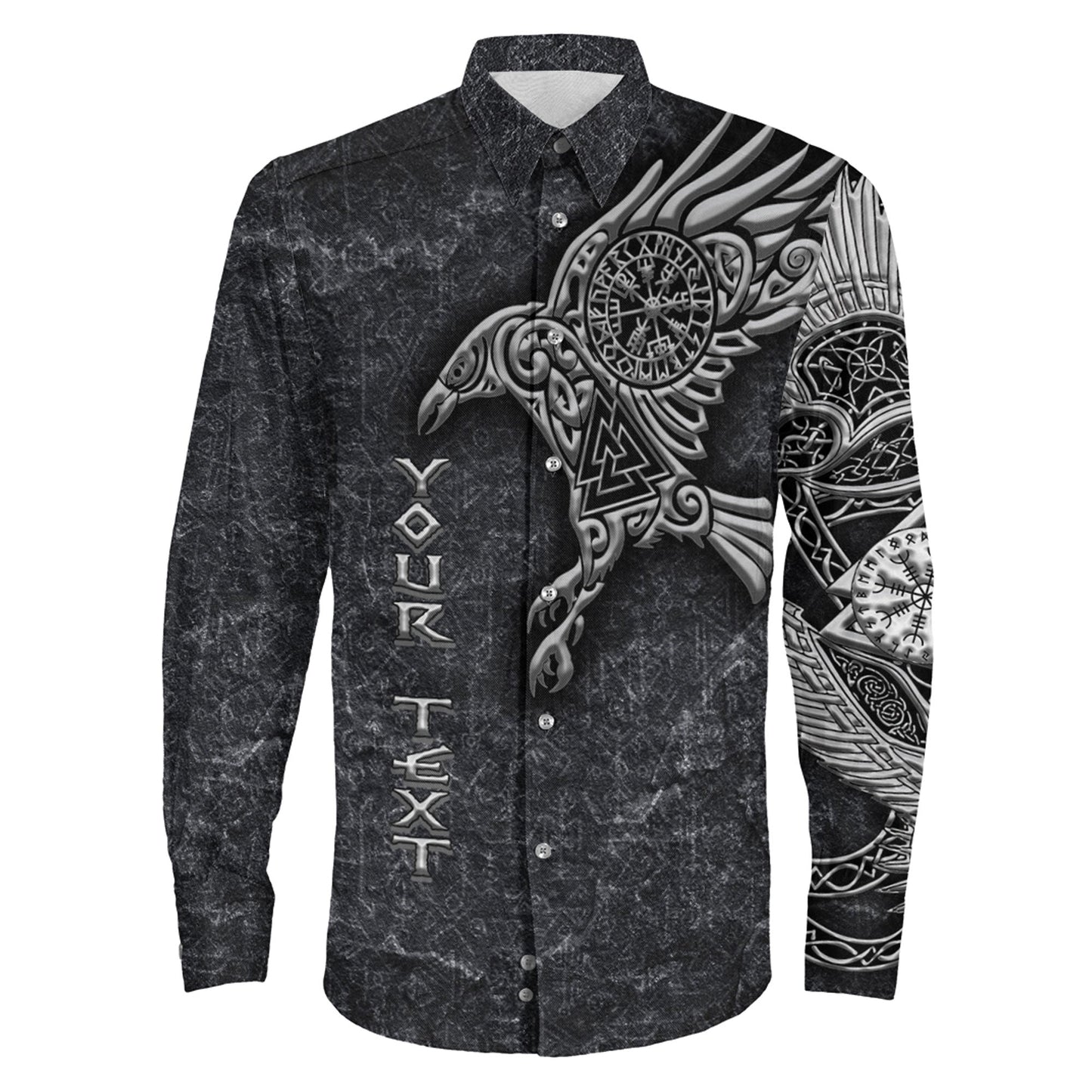 Raven Vegvisir Custum Viking Long Sleeve Button Shirt
