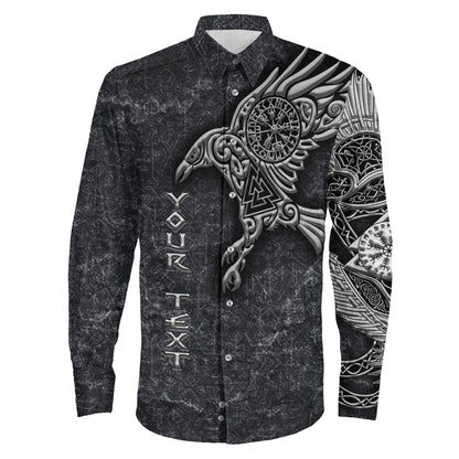Raven Vegvisir Custum Viking Long Sleeve Button Shirt