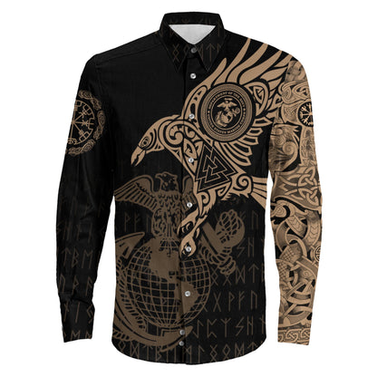 Long Sleeve Button Shirt - The Raven Of Odin Tattoo Army Version 