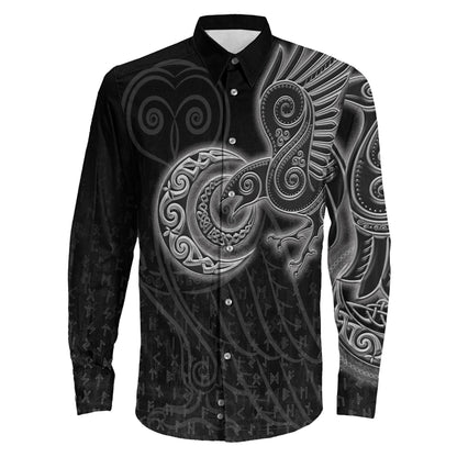 Owl Celtic Silver Viking Long Sleeve Button Shirt