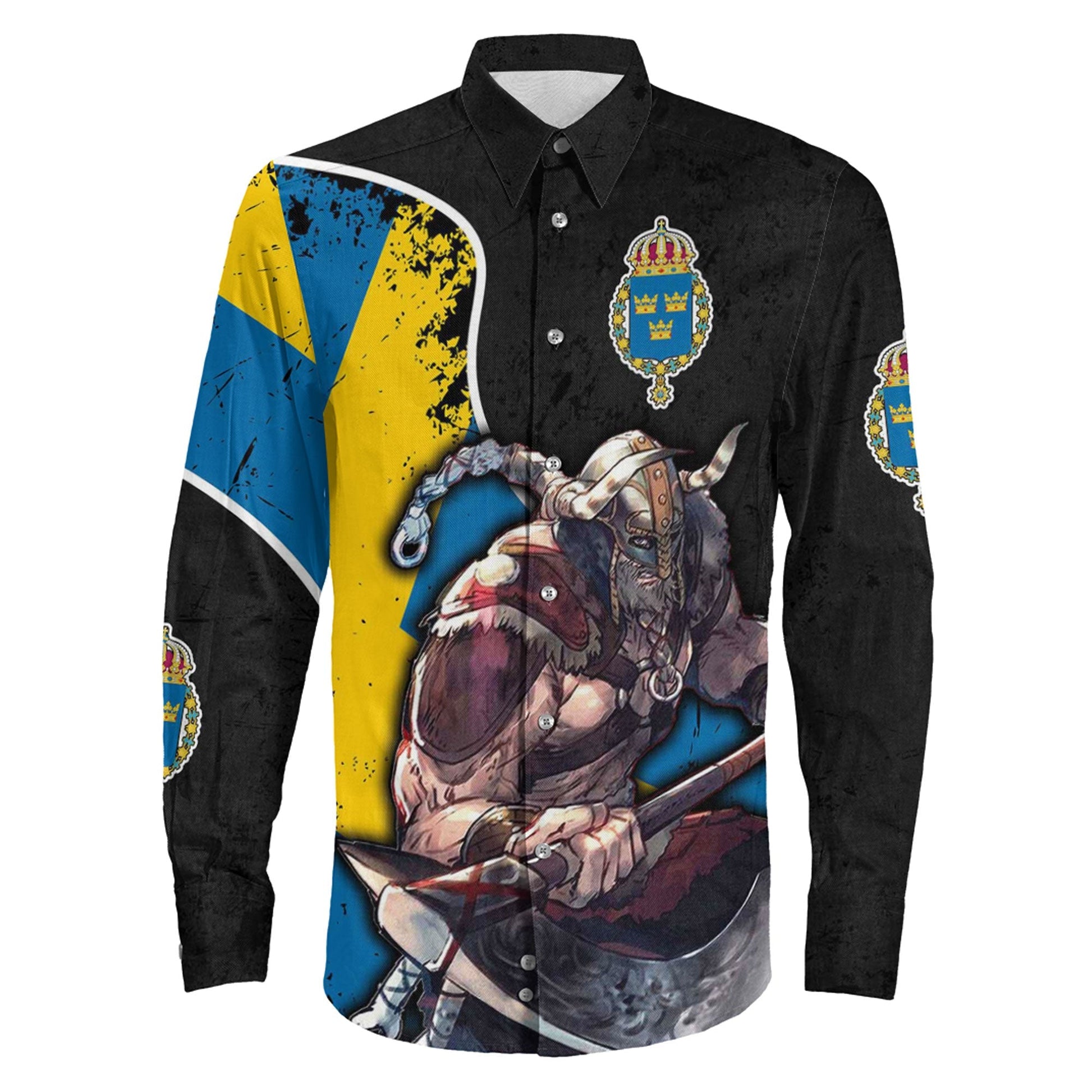 VikingStyle Clothing -Sweden Warriors Brush Style Long Sleeve Button Shirt