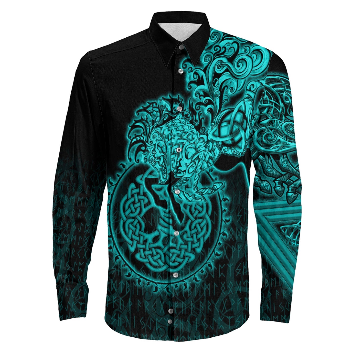 Sleipnir Turquoise Viking Long Sleeve Button Shirt