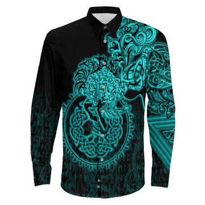 Sleipnir Turquoise Viking Long Sleeve Button Shirt