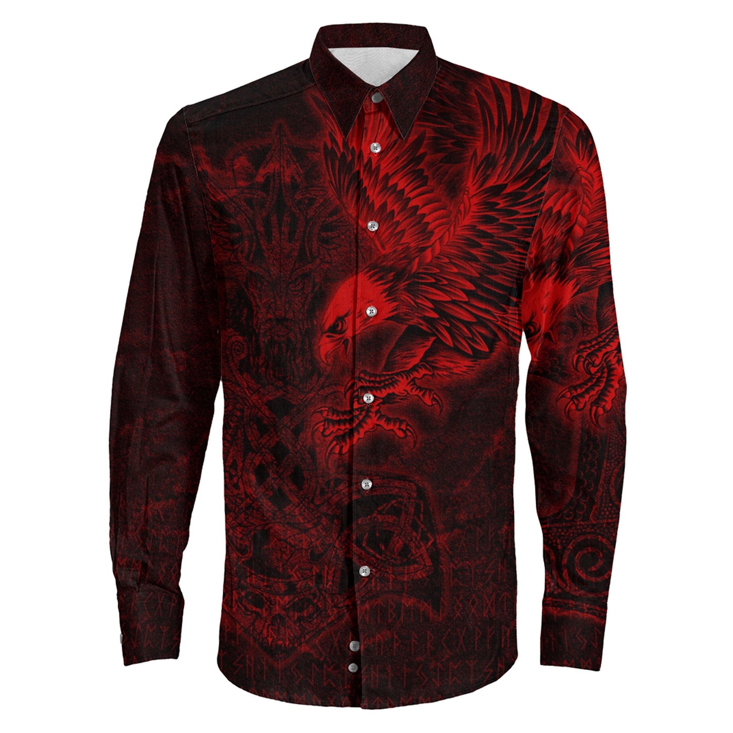 Raven Mjolnir Red Long Sleeve Button Shirt