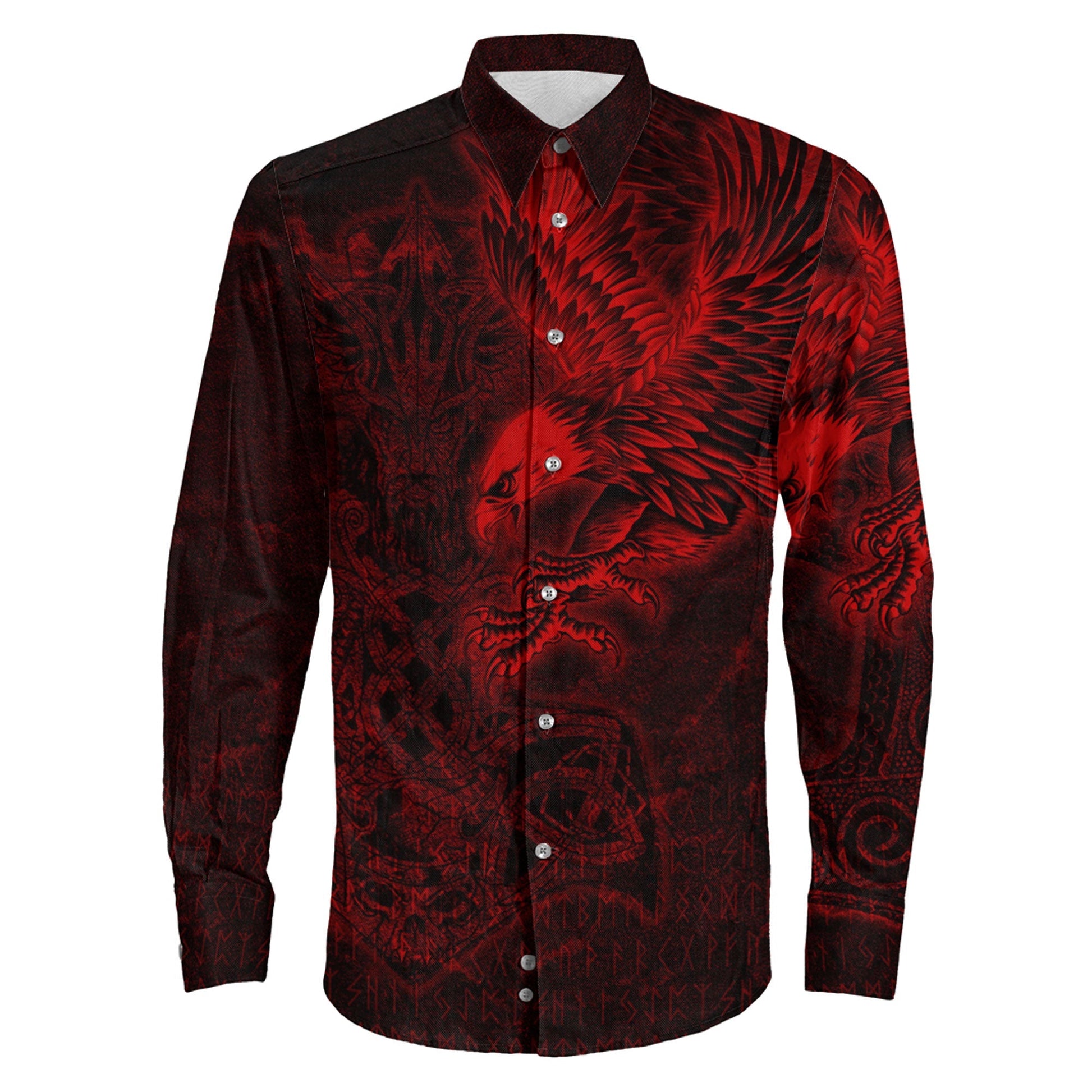Raven Mjolnir Red Long Sleeve Button Shirt