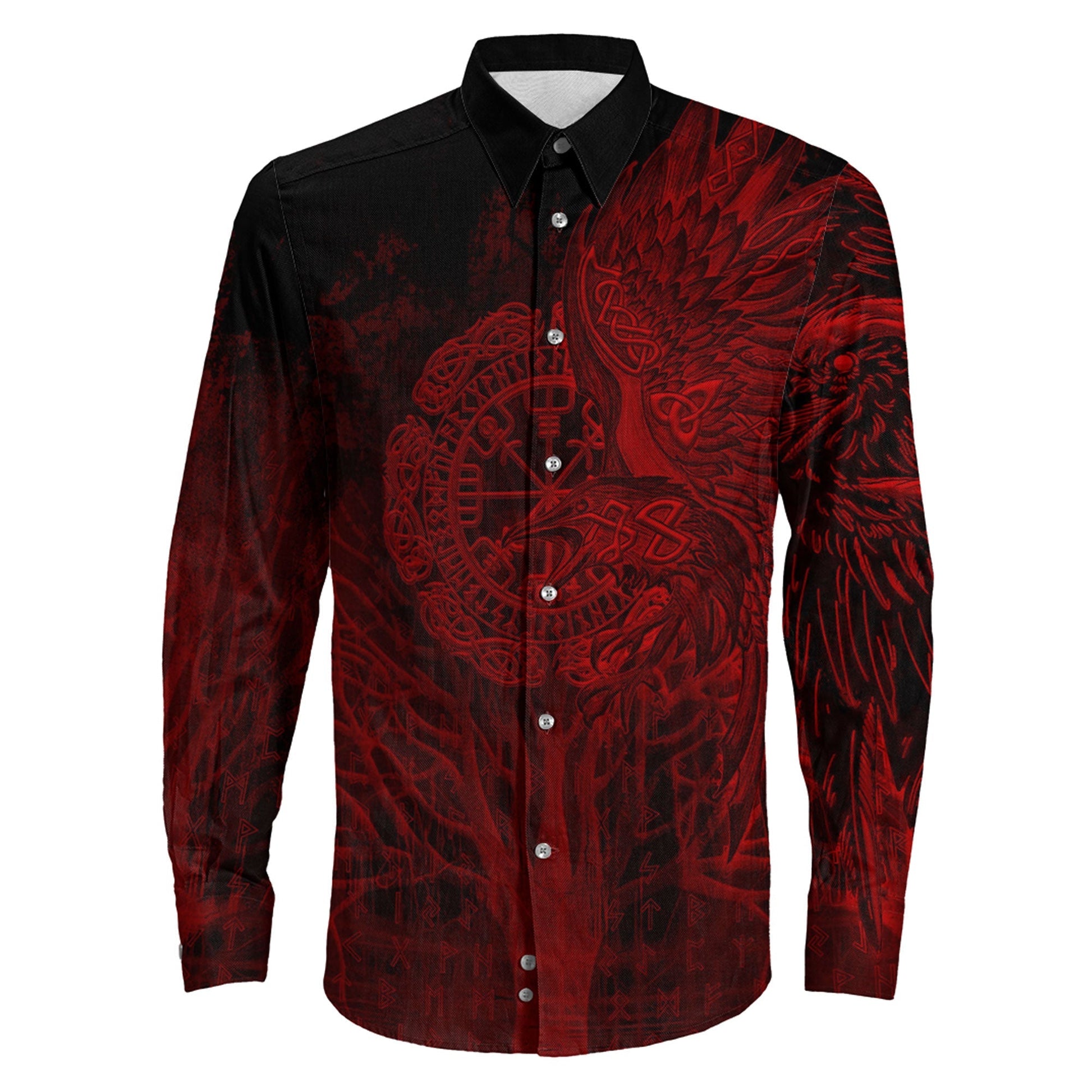Vegvisir Raven Red Viking Long Sleeve Button Shirt