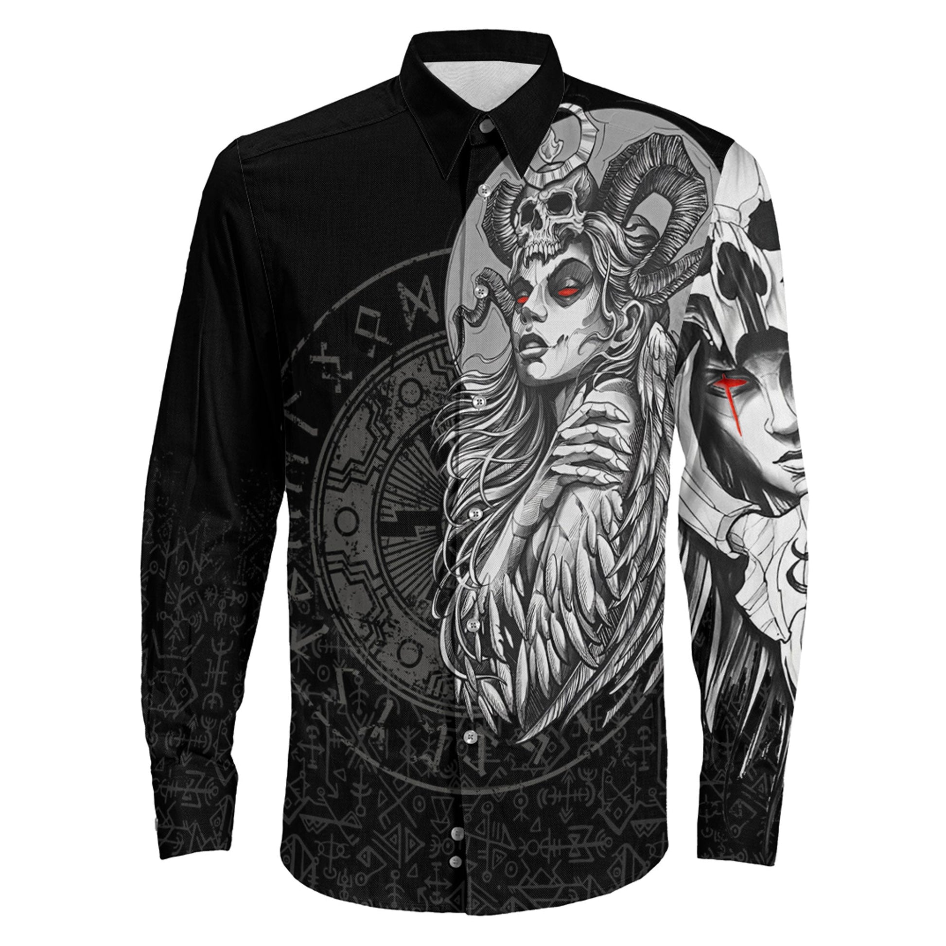 Valkyries Skull Long Sleeve Button Shirt