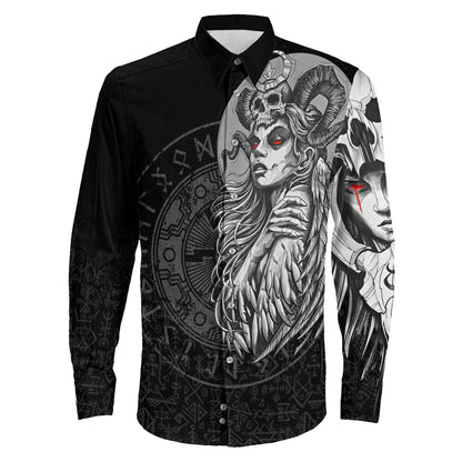 Valkyries Skull Long Sleeve Button Shirt