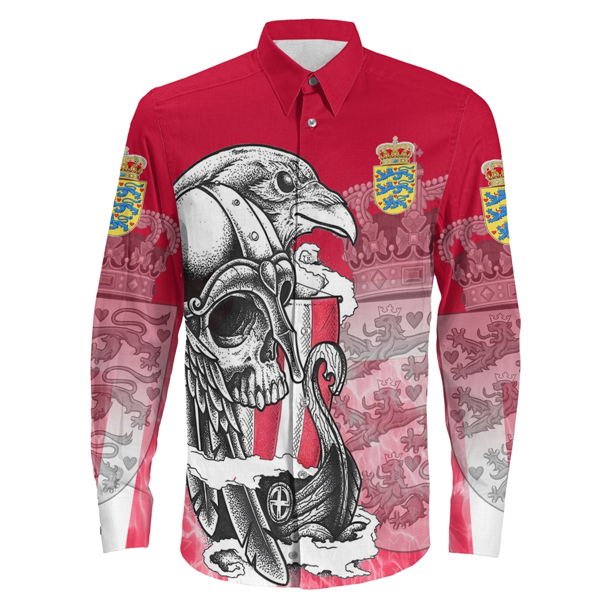 Denmark Raven Drakkar and Skull Long Sleeve Button Shirt