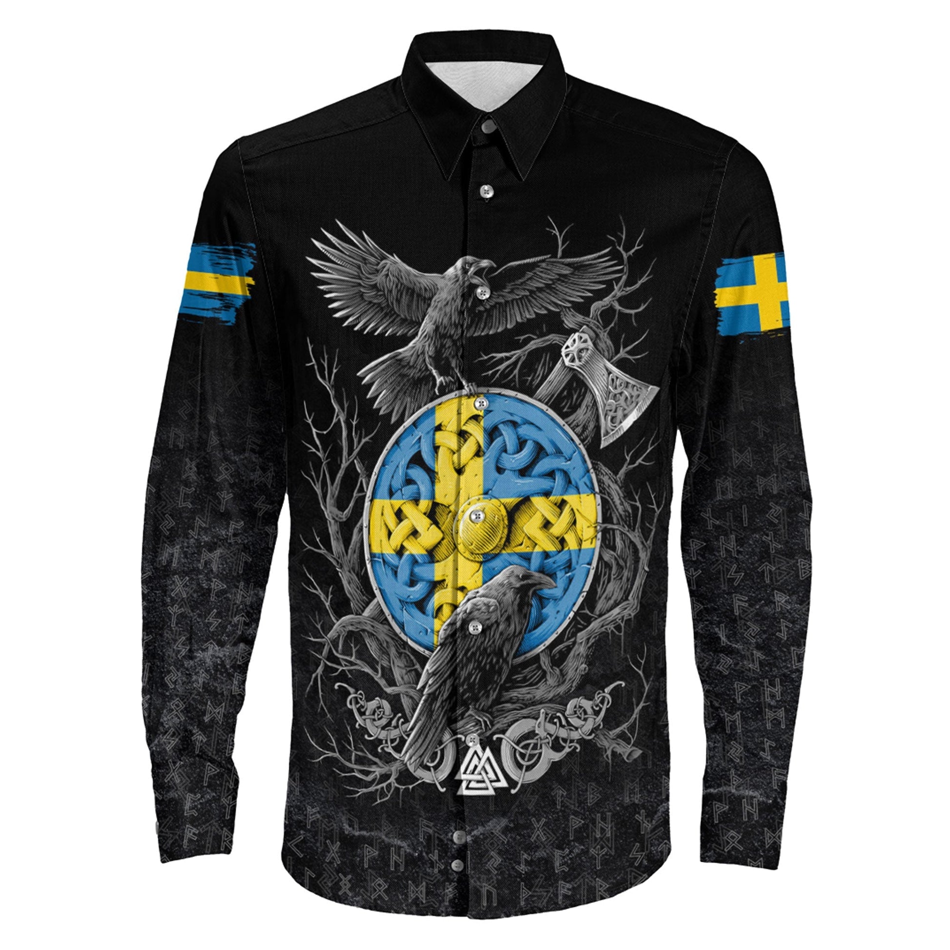 Sweden Raven Odin Viking Country Long Sleeve Button Shirt