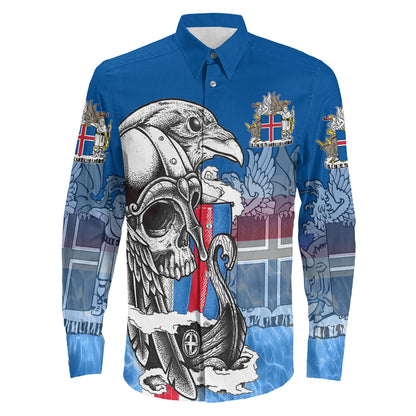 Iceland Raven Drakkar and Skull Long Sleeve Button Shirt