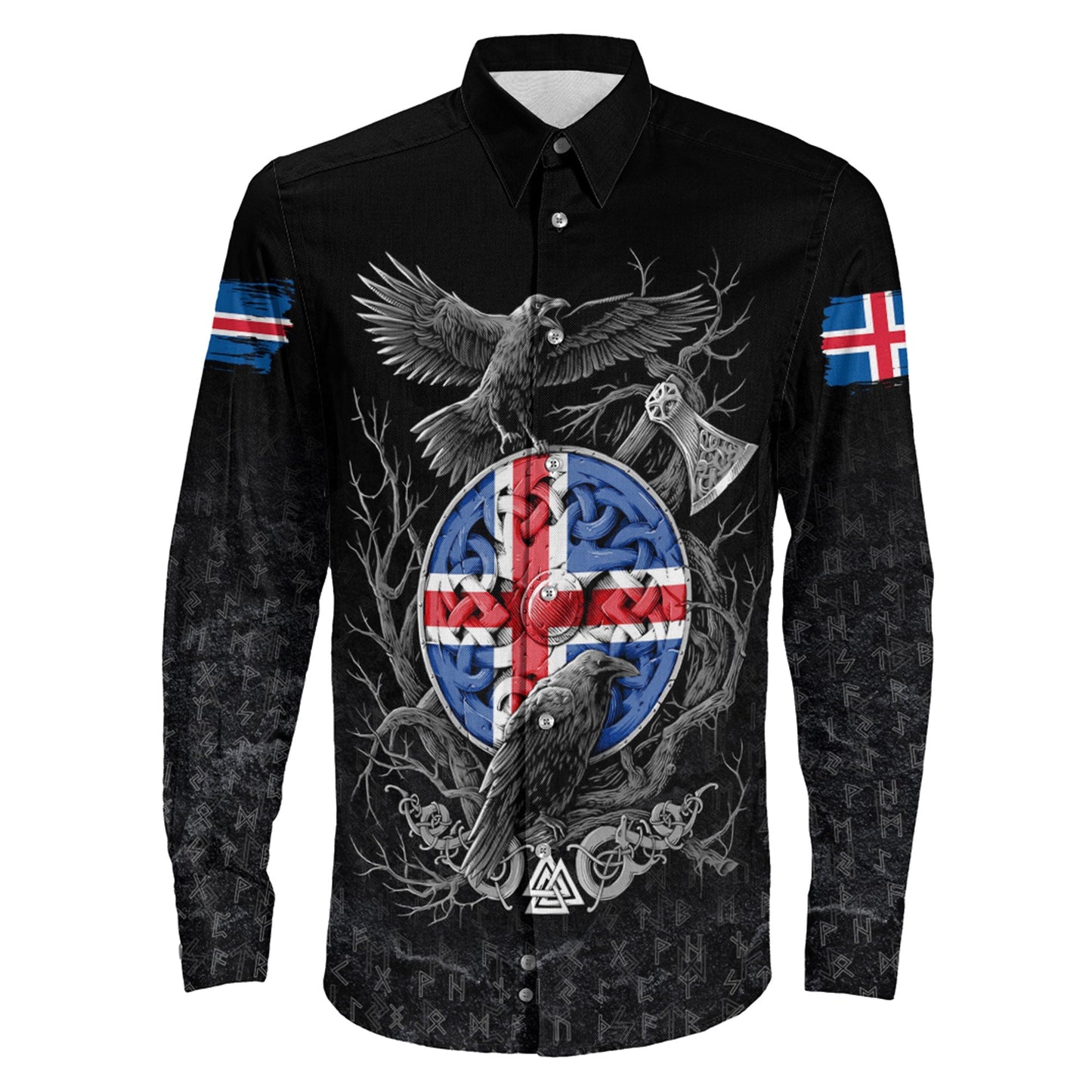 Iceland Raven Odin Viking Country Long Sleeve Button Shirt