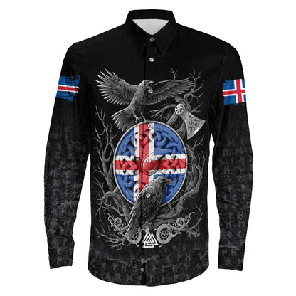 Iceland Raven Odin Viking Country Long Sleeve Button Shirt
