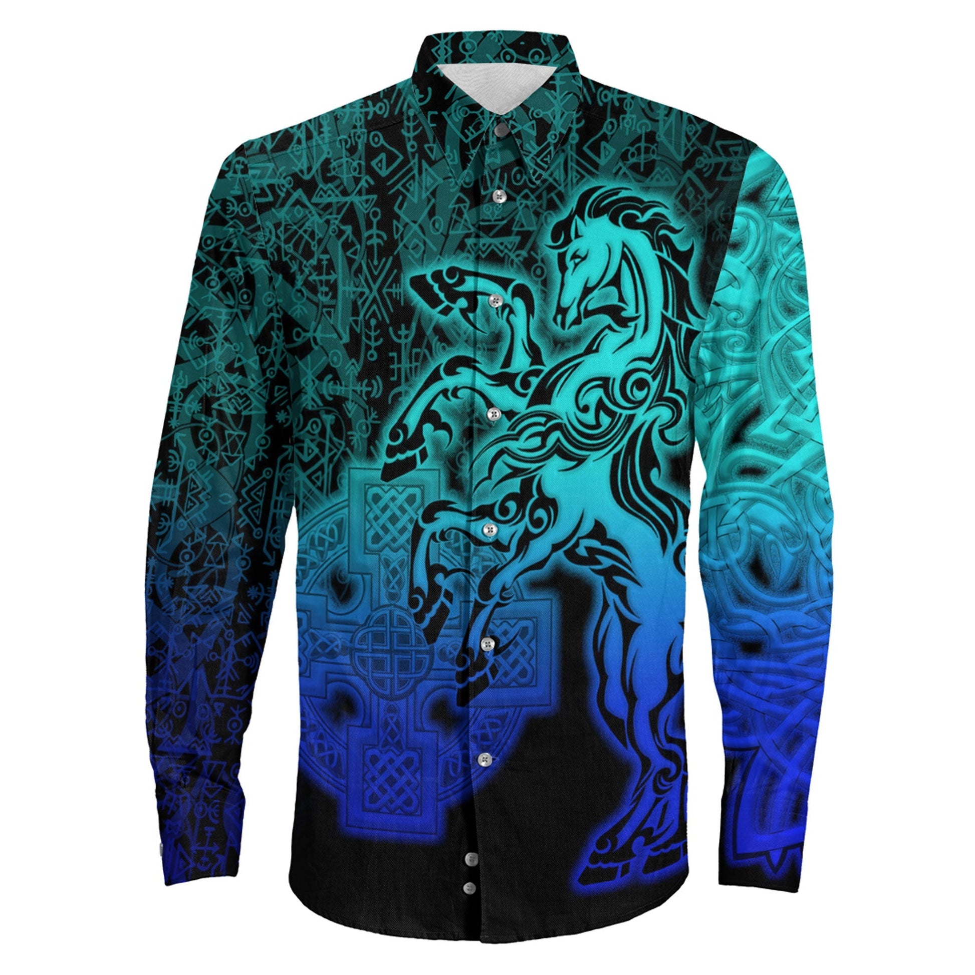 VikingStyle Clothing -Sleipnir Special Blue Long Sleeve Button Shirt